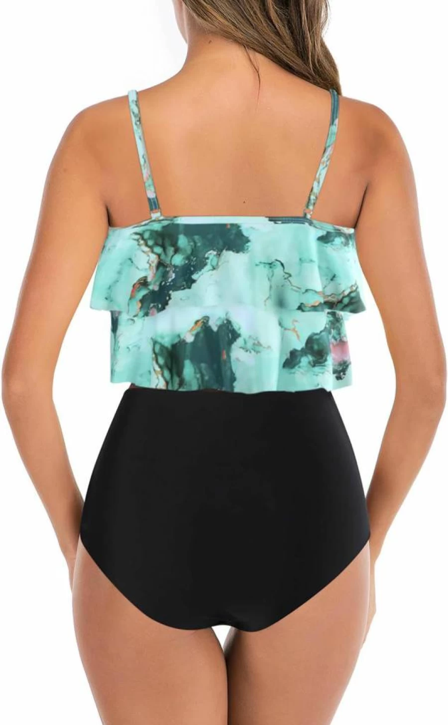 Adisputent Women's Floral Modest Tankini Swimsuits High Waisted Bikini Set with Ruffled Tank Top & Tummy Control