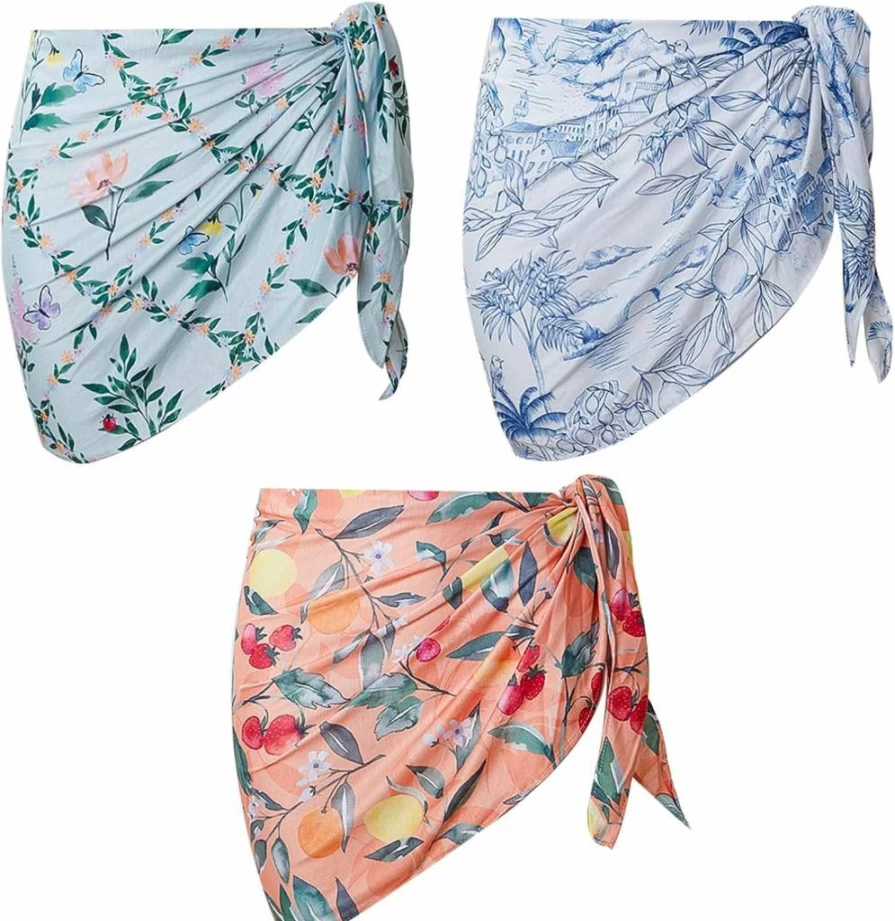 Cobahom 3 Pack Women's Beach Sarongs - Lightweight Swimwear Cover Ups, Bikini Wrap Skirt, Quick-Dry Pareo for Pool & Vacation