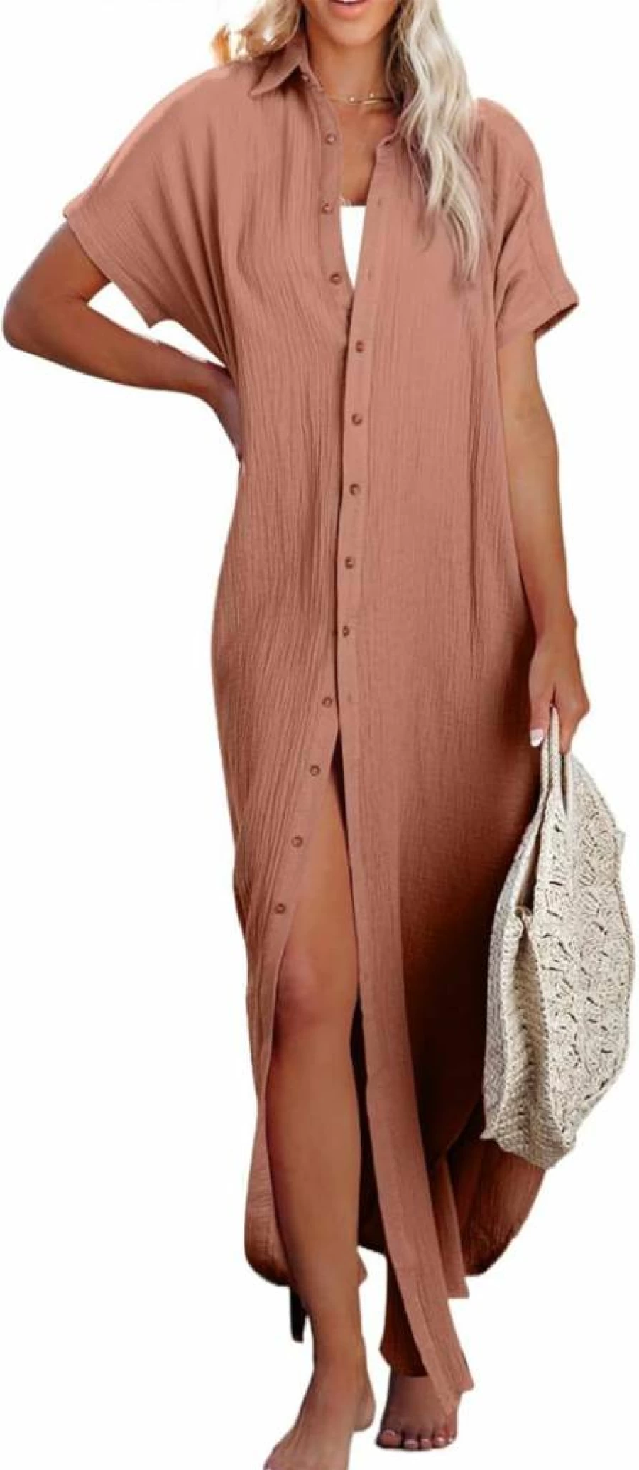 Herseas Women's Casual Beach Cover Up Dress - Long Sleeve Kimono Cardigan for Swimwear, Side Split Design, Lightweight Summer Outerwear