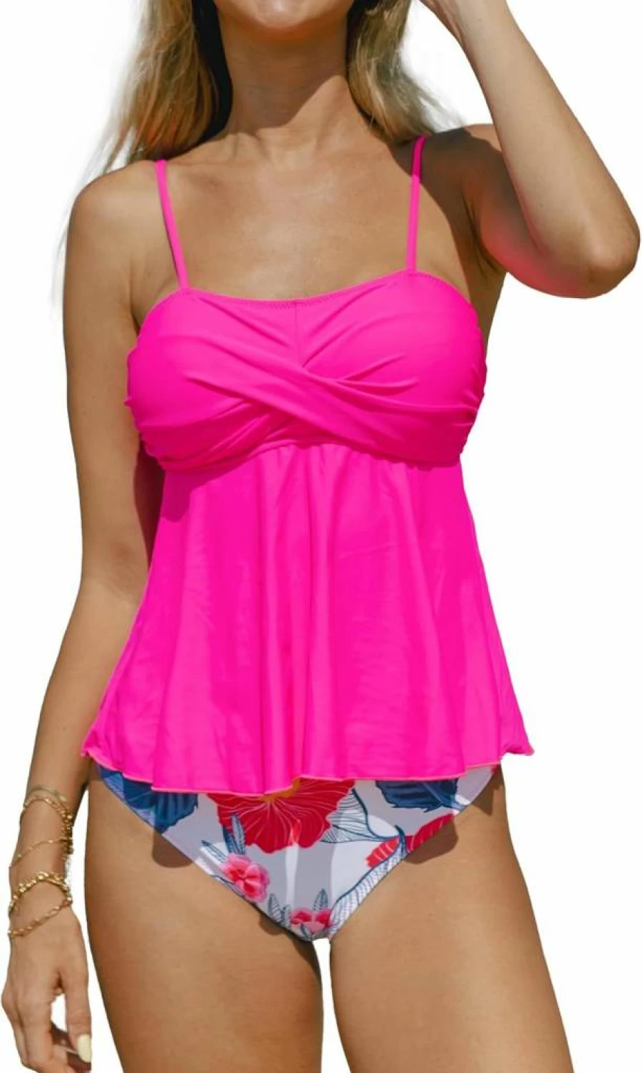 Beachsissi Women's Floral Print Twist Front Tankini Swimsuit 2 Piece Bathing Suit