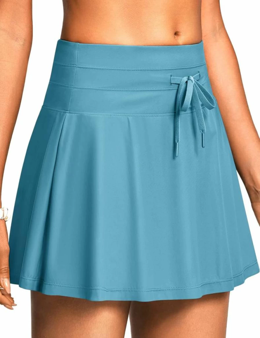 ISEEGZ Women's High Waisted Swim Skirt with Tummy Control - 15" Bathing Suit Bottoms, Boxer Liner & Pockets for Comfort & Coverage