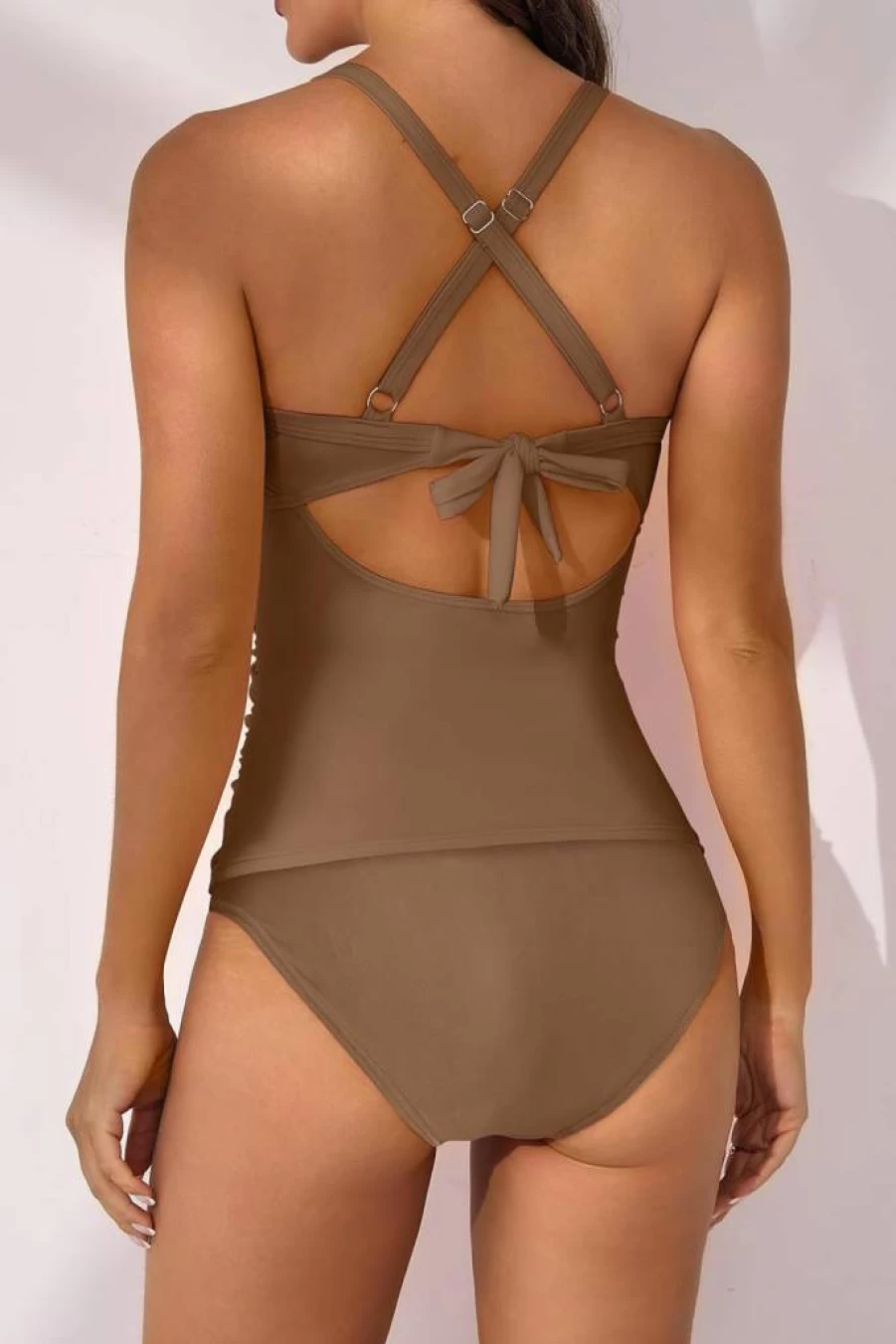 B2Prity Women's Tummy Control Ruched Tankini Swimwear Two Piece V Neck Tie Back Bathing Suit