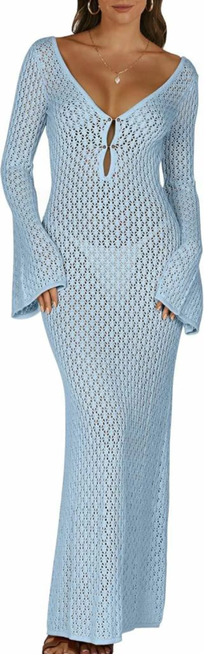 ANRABESS Women's Crochet Swim Cover Up Dress - Summer Beach Knit Bathing Suit Swimwear 2025, Bodycon Vacation Outfit