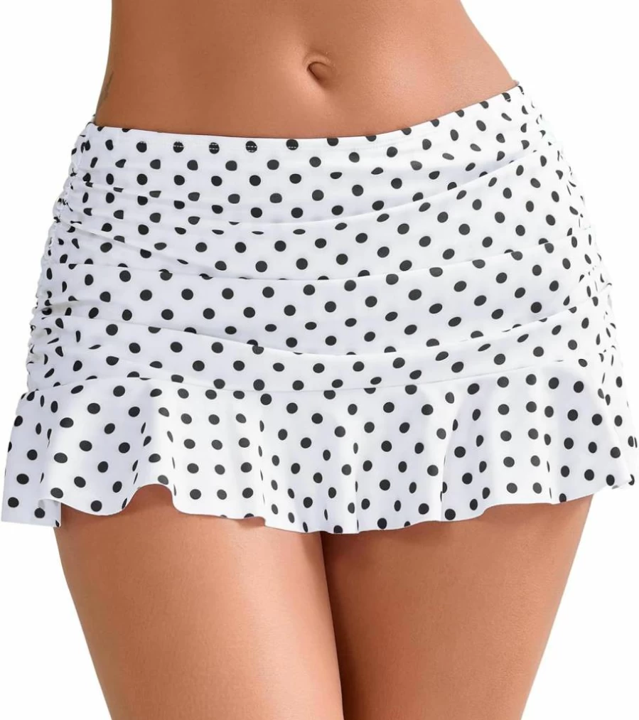 Halcurt Women's Tummy Control Ruched Bikini Set with Low Waist Swim Skirt and Hipster Bottoms