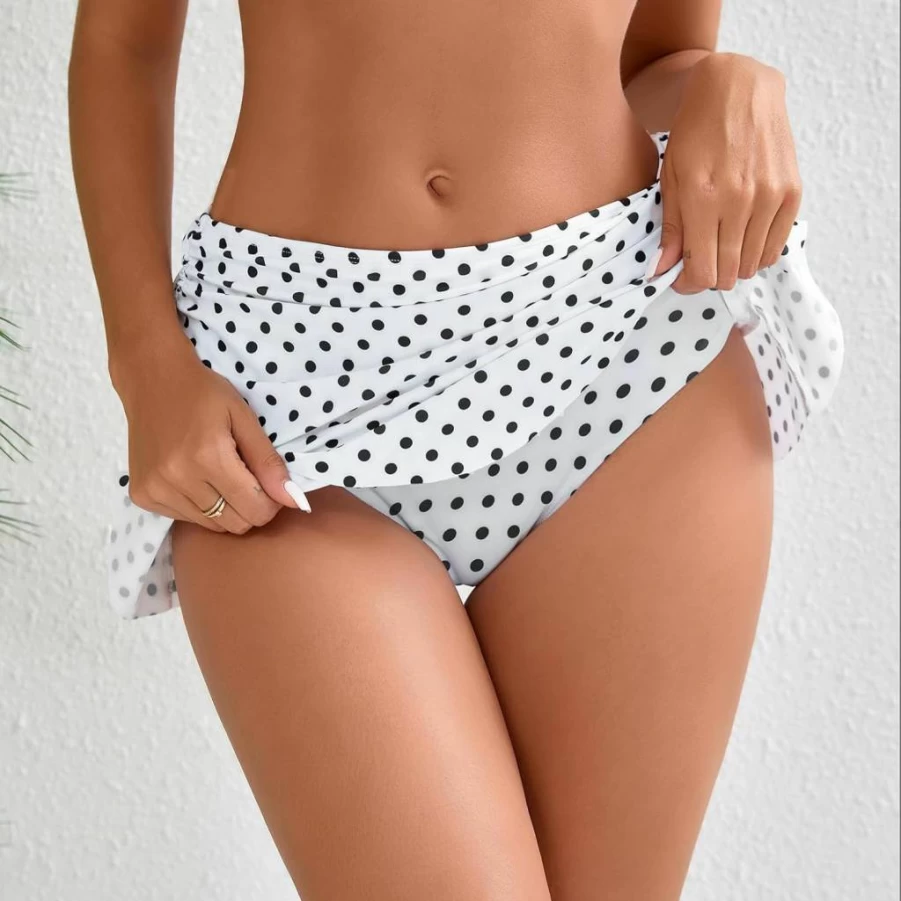 Halcurt Women's Tummy Control Ruched Bikini Set with Low Waist Swim Skirt and Hipster Bottoms