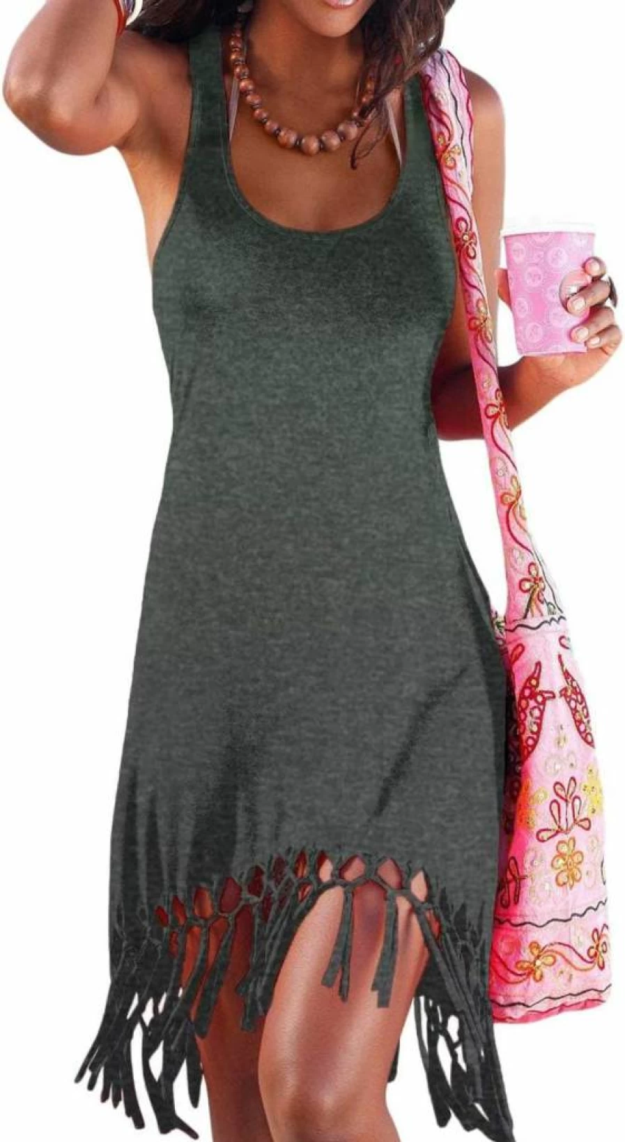 Pinziko Women's Beach Cover Up Dress - Summer Swimsuit Cover Fringe Tunic Vacation Outfit