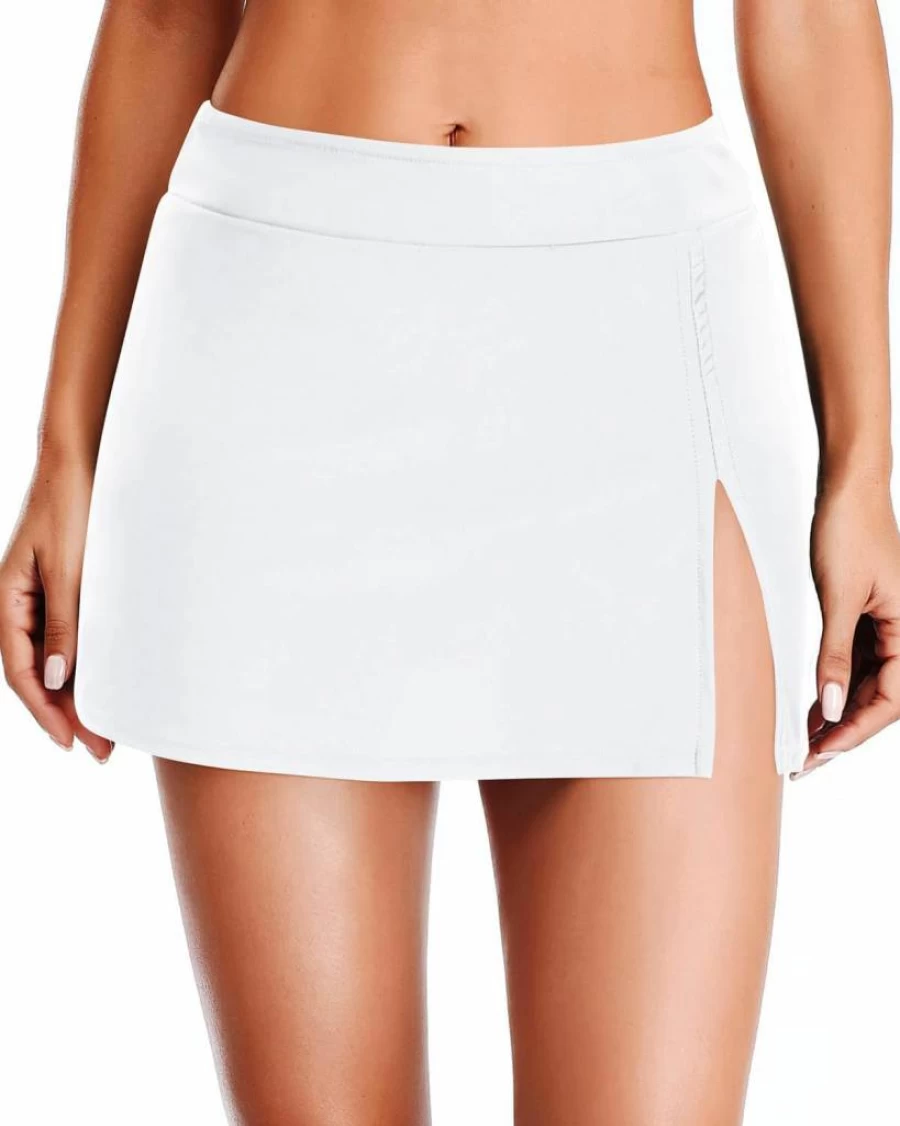 Holipick Women's High Waist Swim Skirt with Built-In Shorts - Side Slit Bathing Suit Bottom - Swim Skorts for Beach & Pool