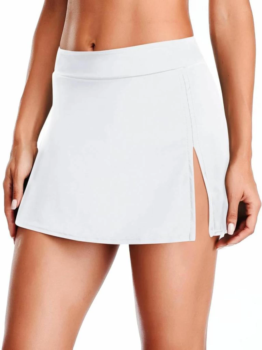 Holipick Women's High Waist Swim Skirt with Built-In Shorts - Side Slit Bathing Suit Bottom - Swim Skorts for Beach & Pool