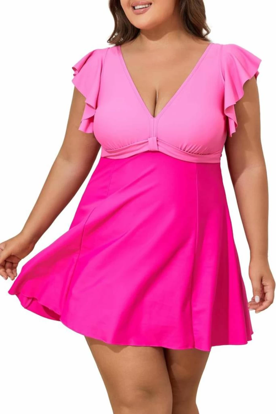 Smismivo Plus Size One Piece Swimsuit for Women - Tummy Control Slimming Bathing Suit with Ruffle Detail, Curvy Swimwear for Beach & Pool